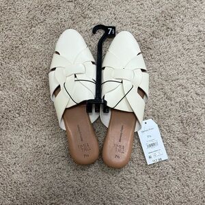 Time and Tru Cream Woven Slide Mules